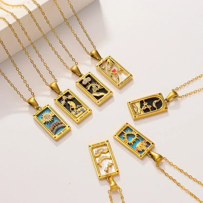 YILUOCD Original Zirconia Tarot Card Necklace Classic Tarot Queen Lover Magician Moon Wealth Amulet Stainless Steel Jewelry