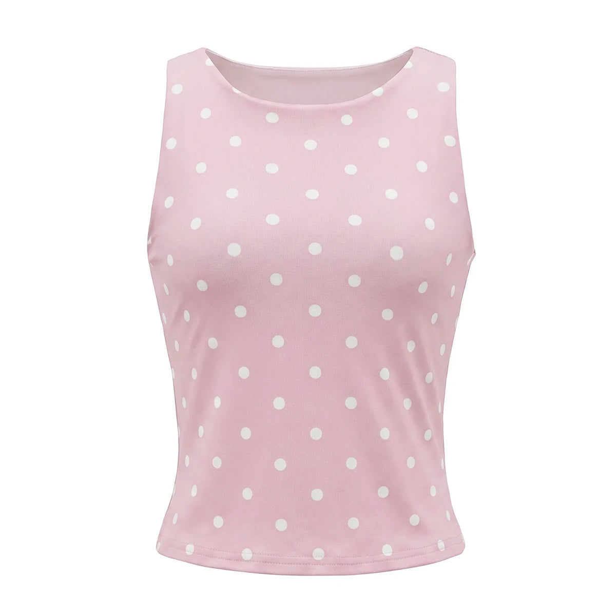 Women Dot Print Tank Tops Summer Crew Neck Sleeveless Classic Slim Fit Crop Vest
