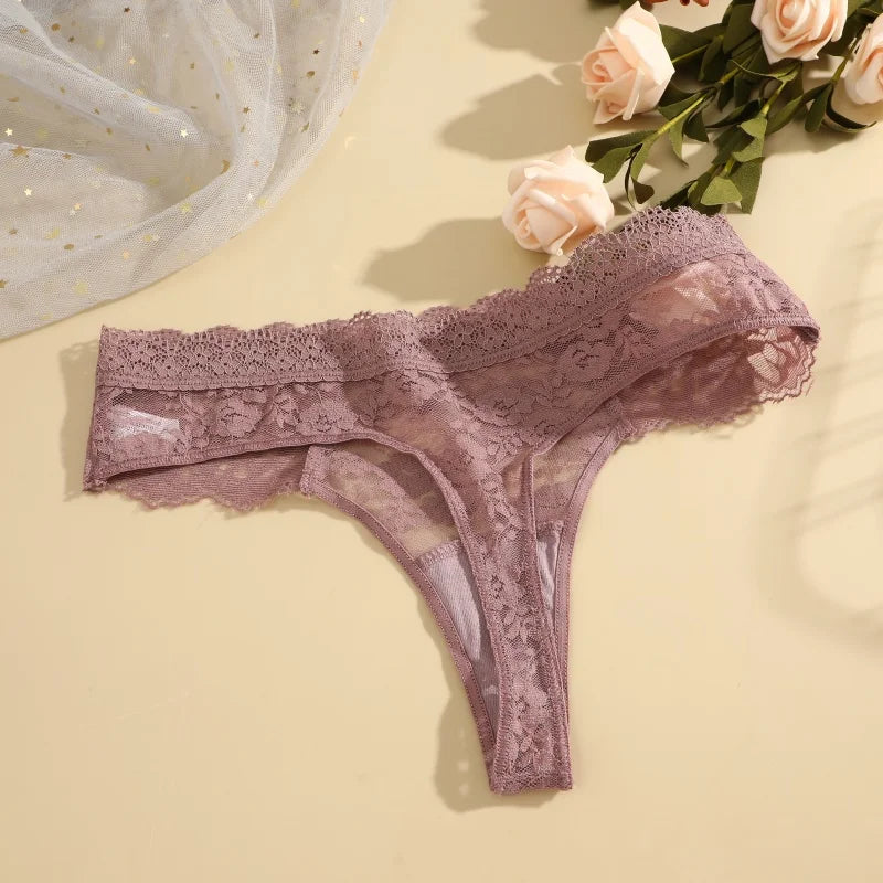 3-Piece Lace Thong Panties for Women – Seamless, Low-Rise Lingerie