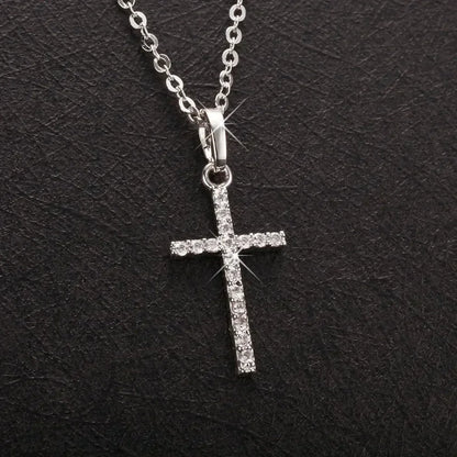 Luxury Zircon Cross Pendants Necklace Fashion Light Golden Silver Color for Men Women Jewelry Chain Accessory