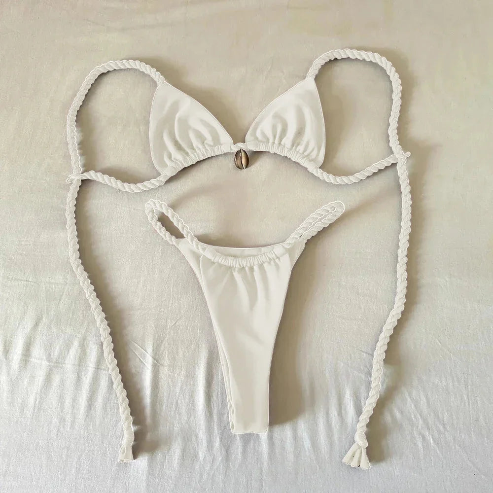 Micro Bikinis Sexy Women Swimsuits Swimwear 2025 Push Up Bikini Set Shell Bathing Suit Halter Beachwear Brazilian Biquini Female
