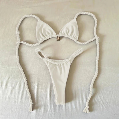 Micro Bikinis Sexy Women Swimsuits Swimwear 2025 Push Up Bikini Set Shell Bathing Suit Halter Beachwear Brazilian Biquini Female