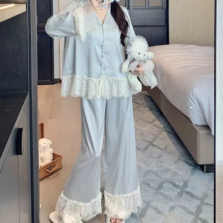 Spring and Autumn Satin New Style Temperament Ice Lace Lace Lace Silk Light Luxury Sleepwear Women&
