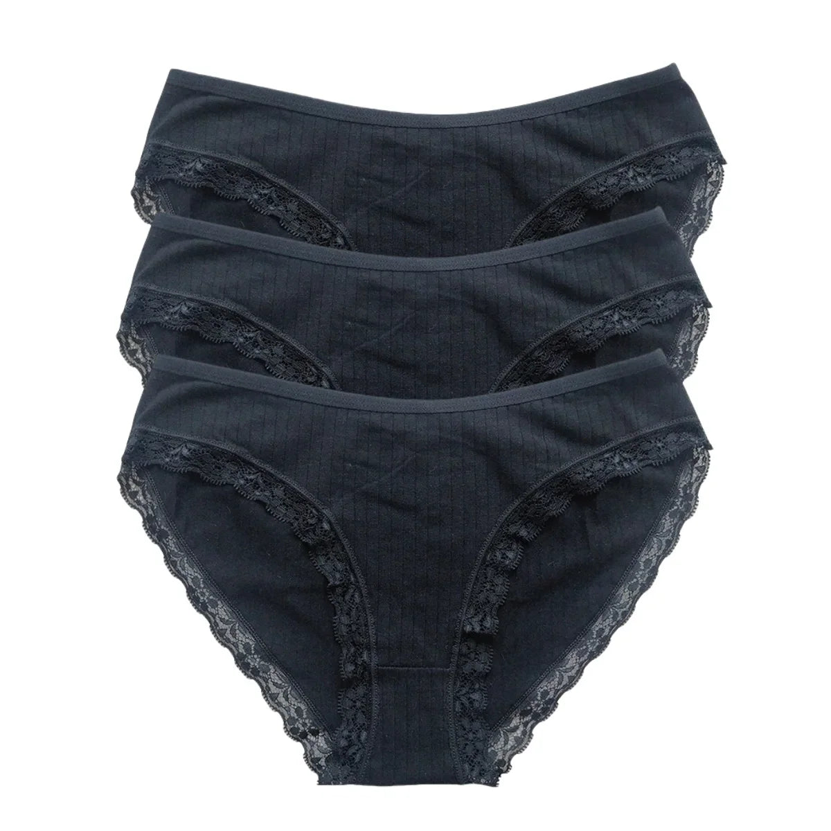 3Pcs/Set Cotton Panties Women Lace Trim Briefs Female Underpants Solid Color Soft Underwear Sexy Lingerie Intimates M-XL