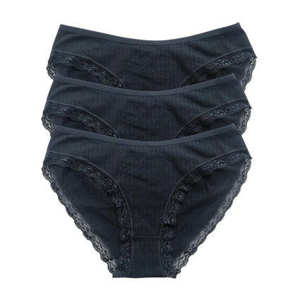 3Pcs/Set Cotton Panties Women Lace Trim Briefs Female Underpants Solid Color Soft Underwear Sexy Lingerie Intimates M-XL
