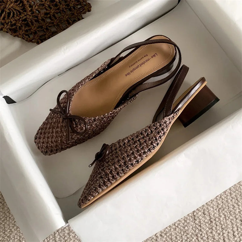 Woven Bow Back Strap Design Sandals Women&
