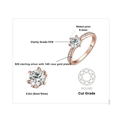 JewelryPalace Moissanite D Color 0.5ct 1ct 1.5ct 2ct 3ct Round S925 Sterling Silver Wedding Engagement Ring for Women
