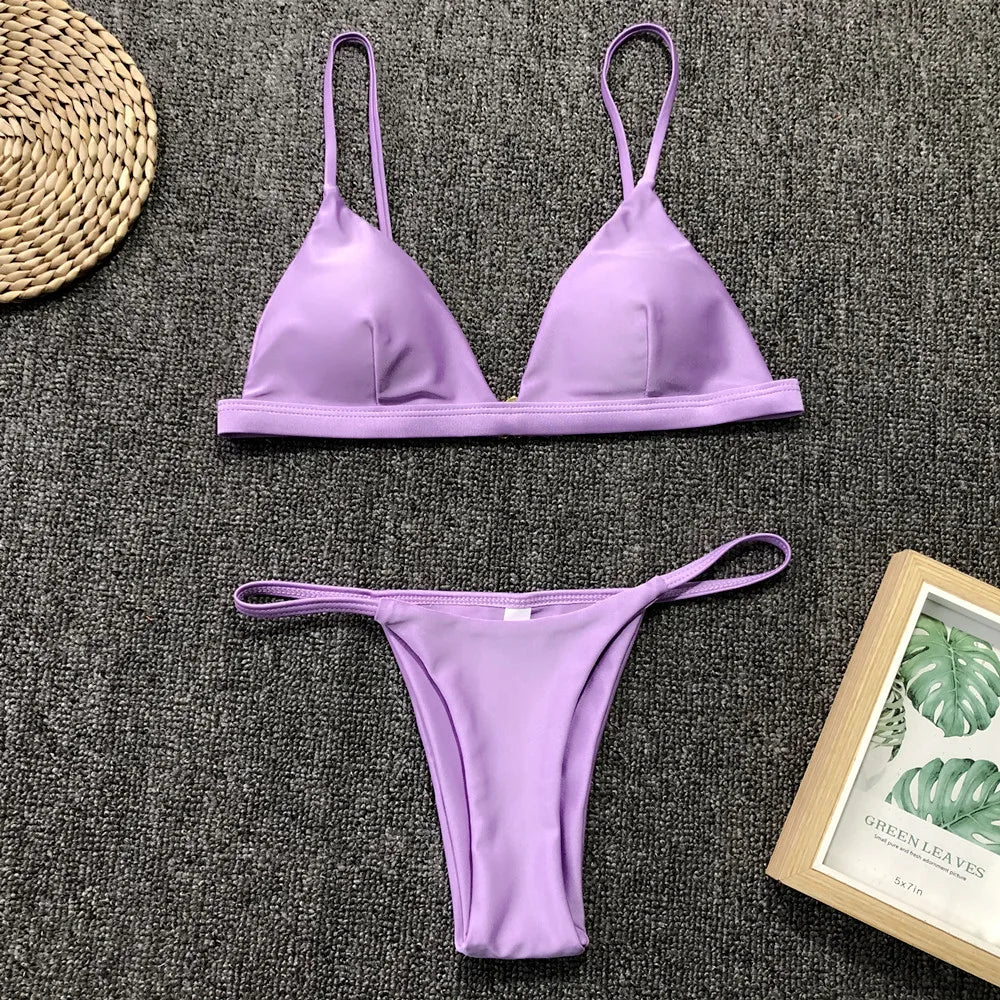 DEKA Women Sexy Solid Mini Micro Bikini Set Push-up padded Bra Thong Split Swimwear Female Bandage Bathing Suit Lacing Swimsuit