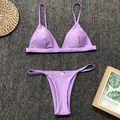 DEKA Women Sexy Solid Mini Micro Bikini Set Push-up padded Bra Thong Split Swimwear Female Bandage Bathing Suit Lacing Swimsuit