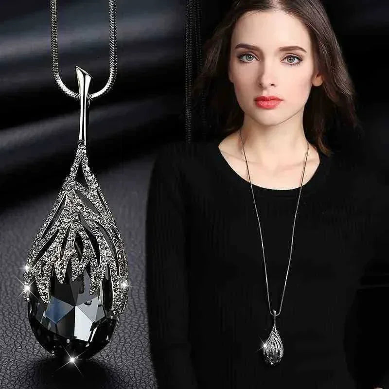 New Arrival Long Necklaces for Women 2024 Fashion Gray Crystal Choker Collier Femme Statement Necklaces &amp; Pendants Accessories
