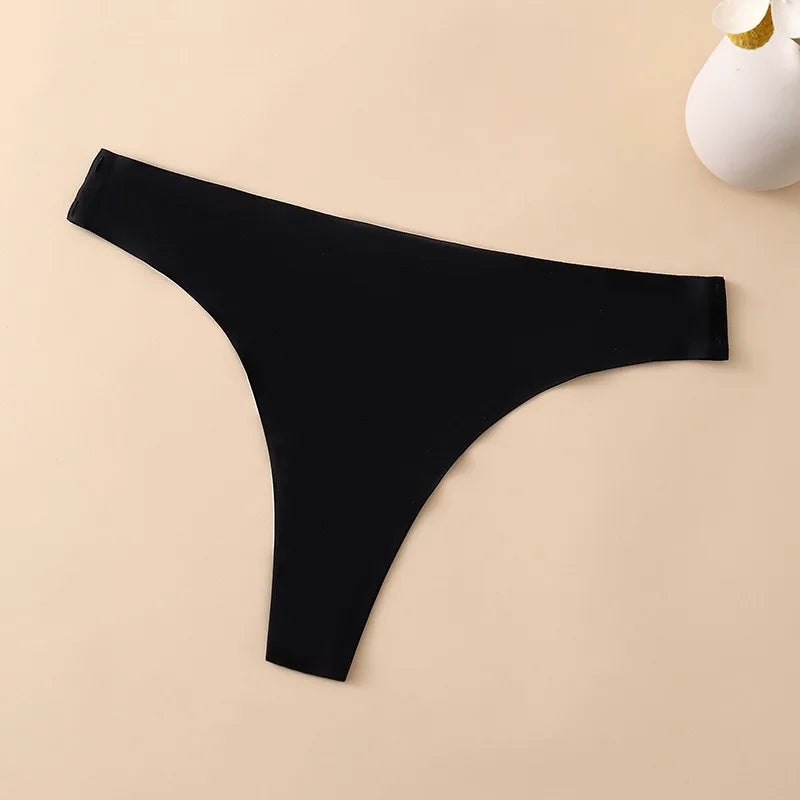 1PC Women Seamless Thongs Ice Silk T-back Solid G-String Breathable Crotch Sexy Lingerie Women&