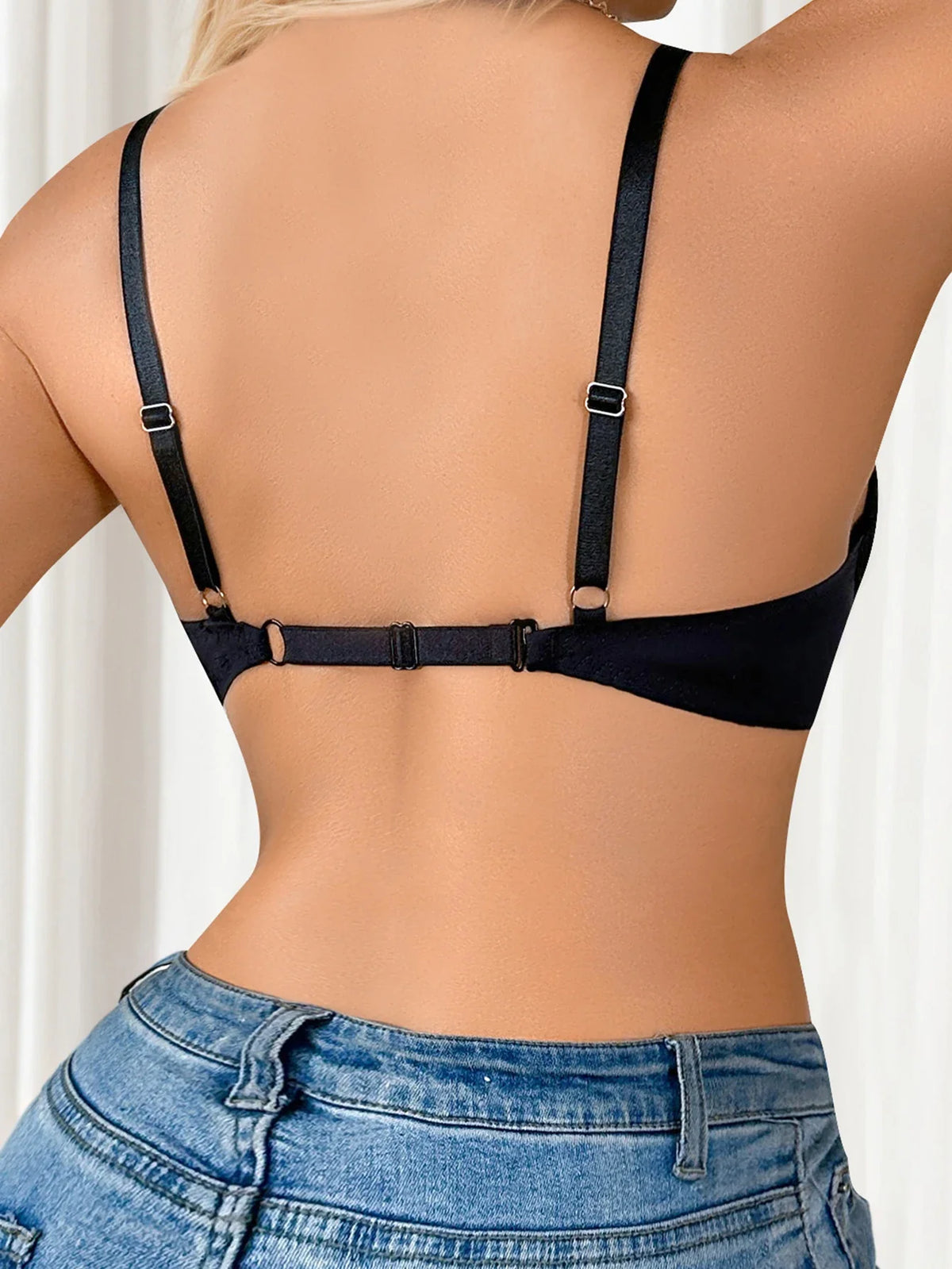 No steel ring Lace patchwork bra Black full cup women&