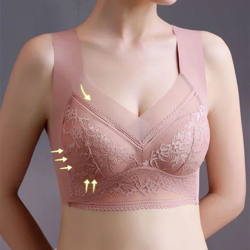 L-5XL Women Large Bra Push Up Ice Silk Seamless upper Bralette Lace Wireless Summer Bras Plus Size Top Lingerie Underwear 15019