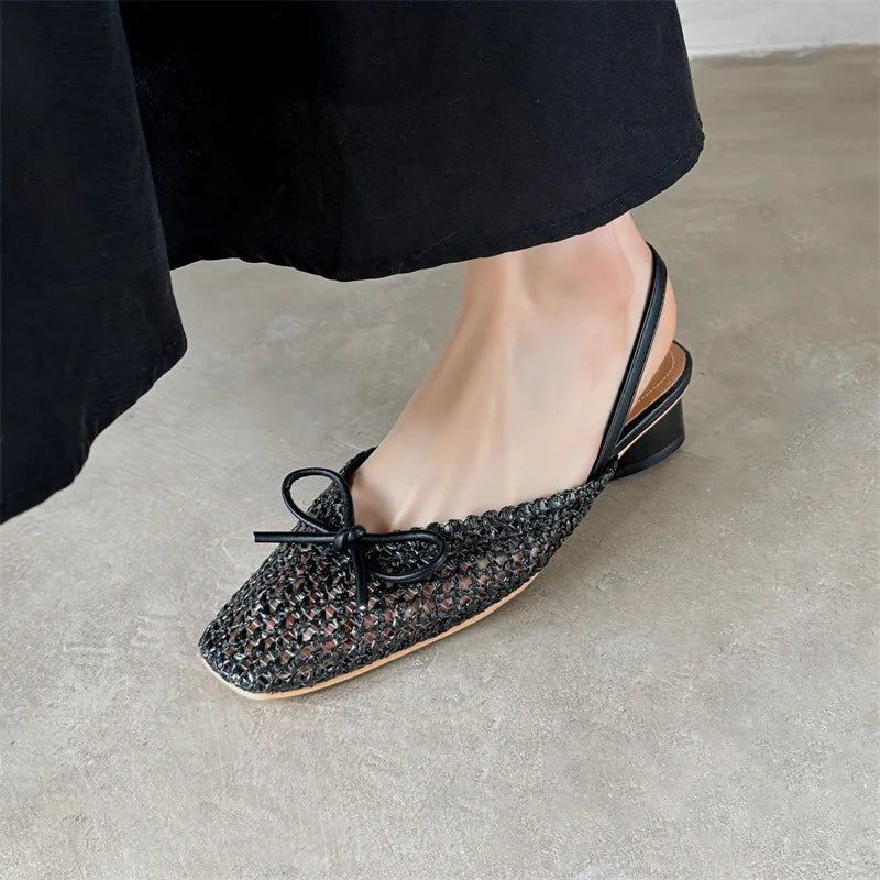Woven Bow Back Strap Design Sandals Women&