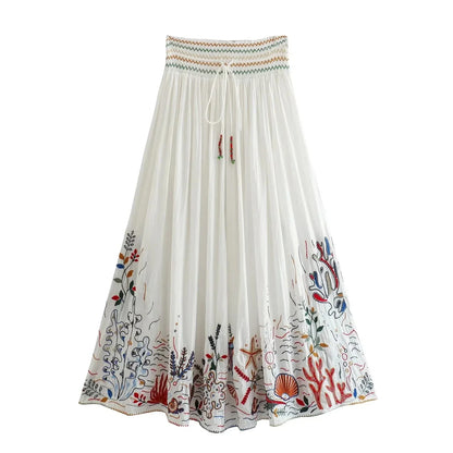 Batwing Sleeve Women Autumn Embriodery Paisley Print Skirt Set Outfits V Neck Button Tiered Mini Skirt Dress Suit Vintage Set