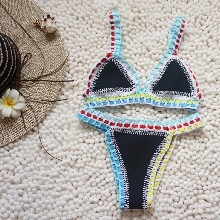 Micro Bikini 2026 Women Handmade Crochet Knit Swimwear Beach Push Up Bra Patchwork Bathing Suit Swimsuit Biquini Thong Bikini