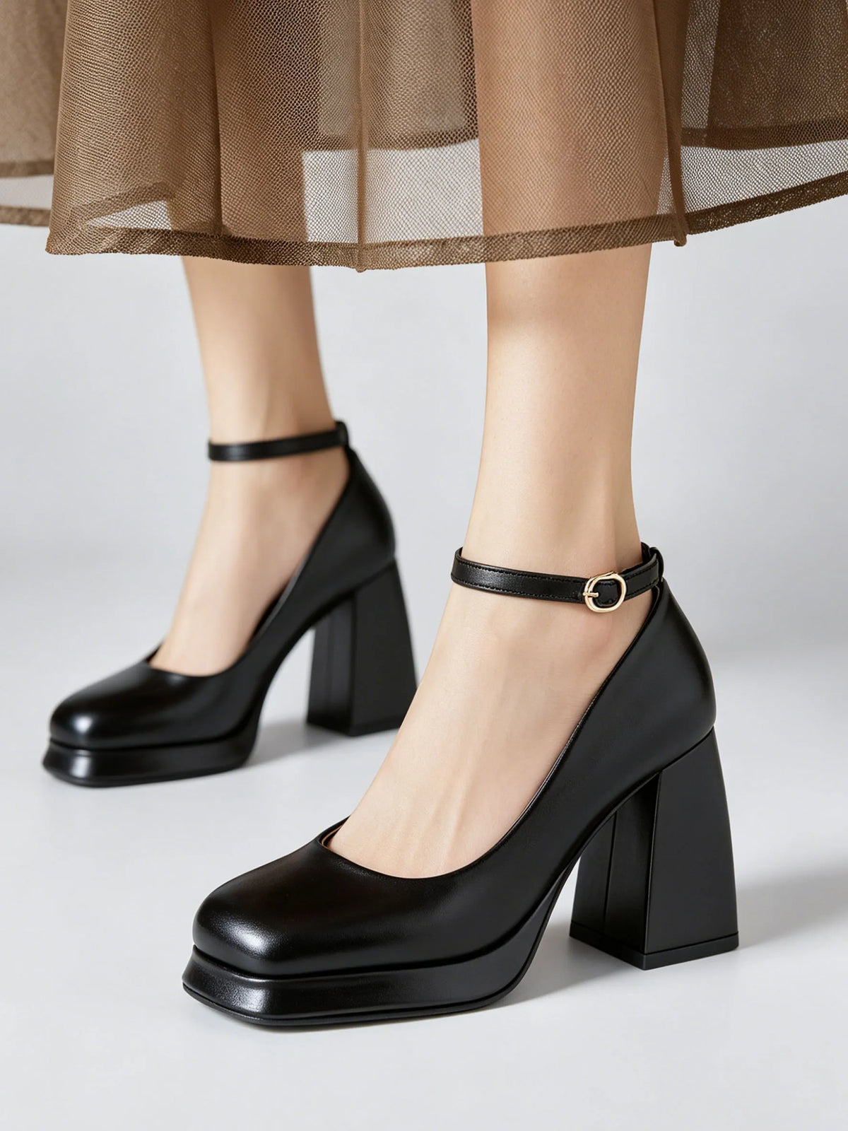 Big Size 32-46 Elegant Gold Metallic Platform High Heels Women Shoes Square Toe Ankle Strap Chunky Heel Party Wedding Pumps