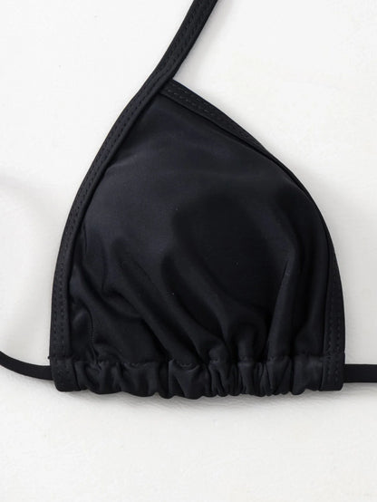 Black Sexy Bikini Split Swimsuit Set Tie-Up Neck Adjustable Straps Beachwear for Women