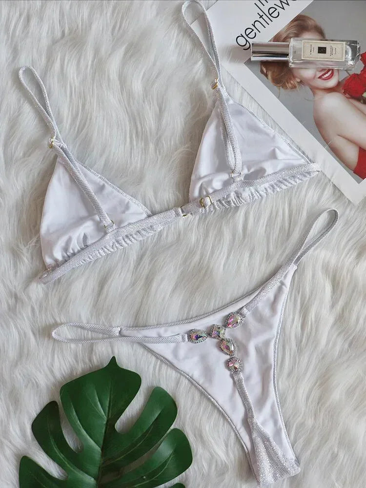 Extreme Mini Micro String Bikinis Diamond Bikini Women Swimsuit Female Swimwear Two Pieces Bikini Set Bather Bathing Suit Swim