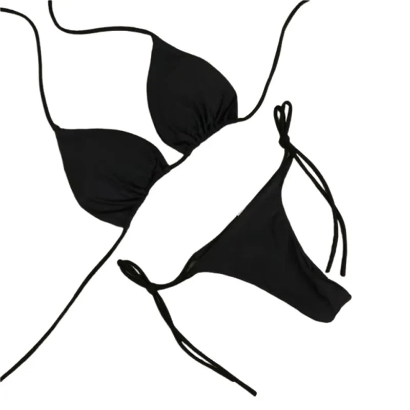 2025 Sexy Halter Solid Color Bikini Set Women&