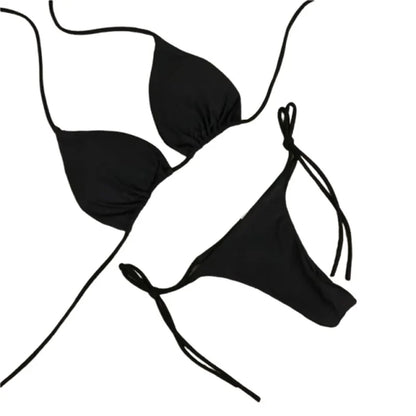 2025 Sexy Halter Solid Color Bikini Set Women&