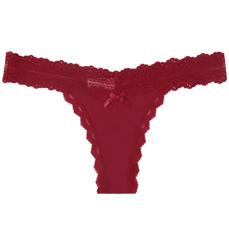 1pcs Low Waist Sexy Lace Elegant Lady Thongs Underwear Solid Breathable Sexy Lingerie Floral Female Panties Bow Women&