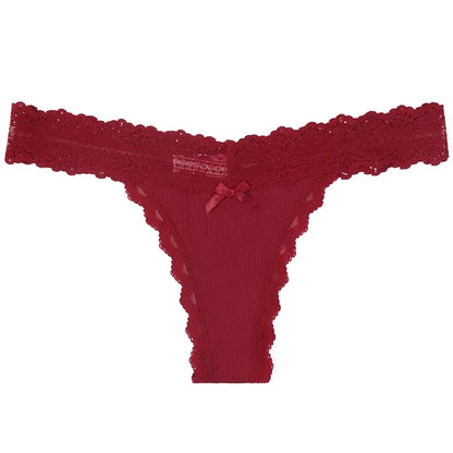 1pcs Low Waist Sexy Lace Elegant Lady Thongs Underwear Solid Breathable Sexy Lingerie Floral Female Panties Bow Women&