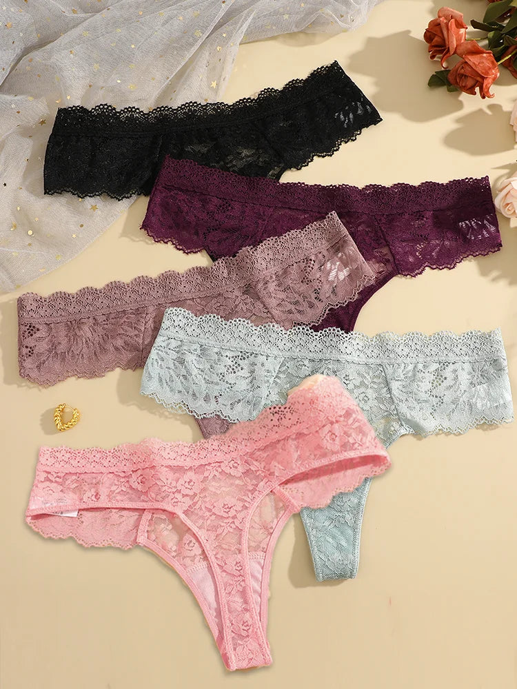 5-Piece Lace Thong Set – Low-Rise Sexy Briefs for Women