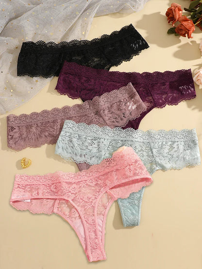 5-Piece Lace Thong Set – Low-Rise Sexy Briefs for Women