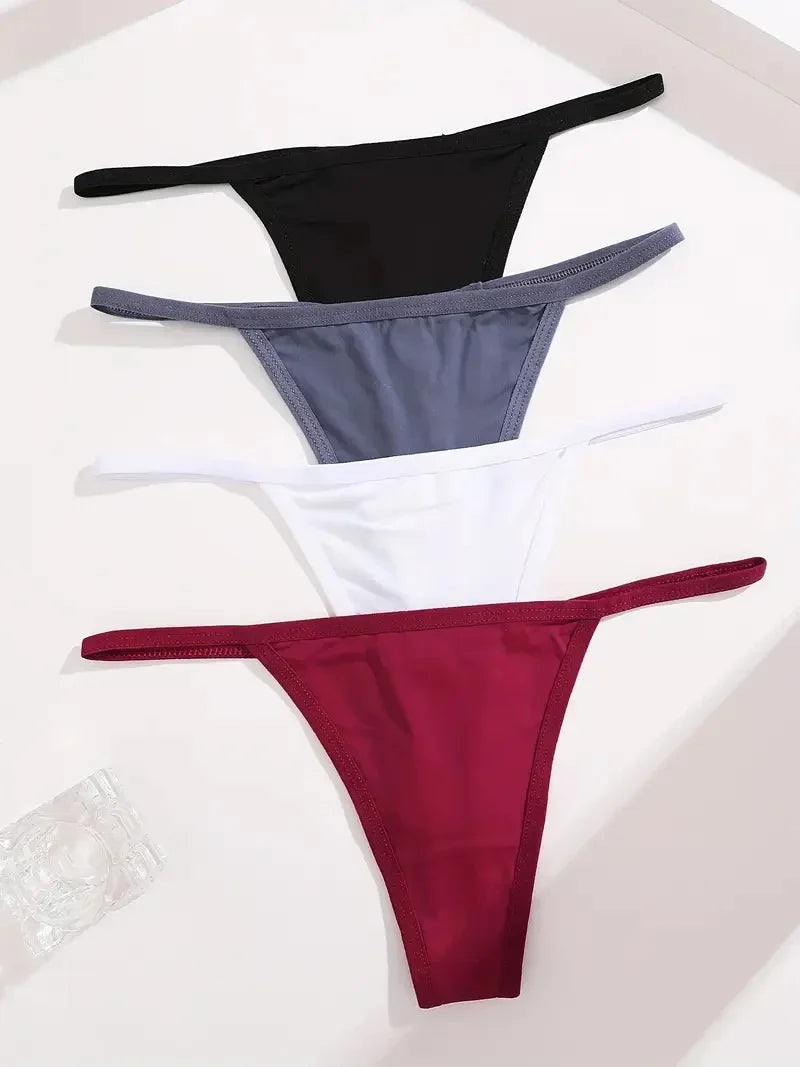 Premium Cotton G-String Thong Panties – 4-Piece Set