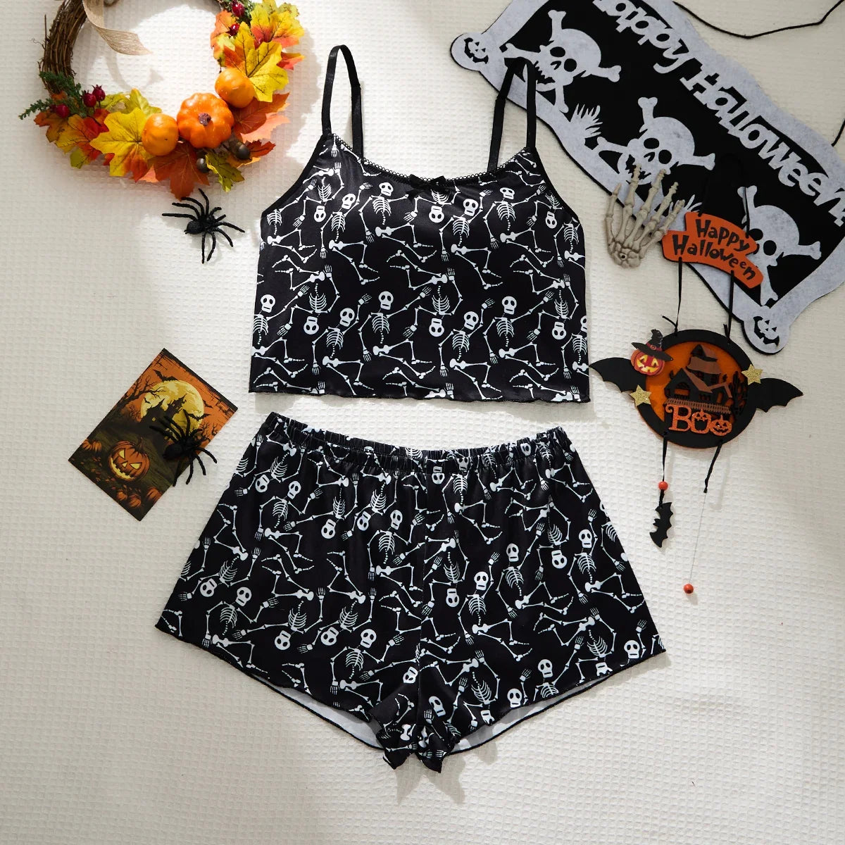 Ladies Sleepwear Set Strap Top And Short Pants Home Clothes Comfortable Soft Material Women&