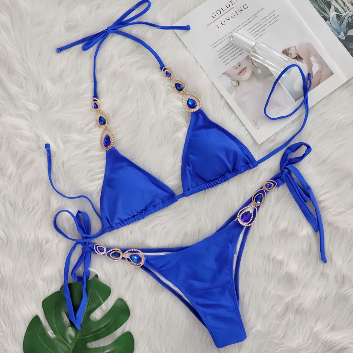 DEKA Two Pieces Halter Metal Chains Diamond Bikini Set Shiny Rhinestone Bikini Women Swimsuit Female Swimwear Bathing Suit Swim