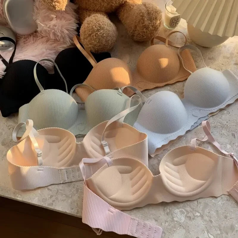 Women 1/2 Fixed Cup Bra Seamless Underwear Padded Bras Cute Heart Print Non-wired No Rims Sexy Lingerie Brassiere S-XL