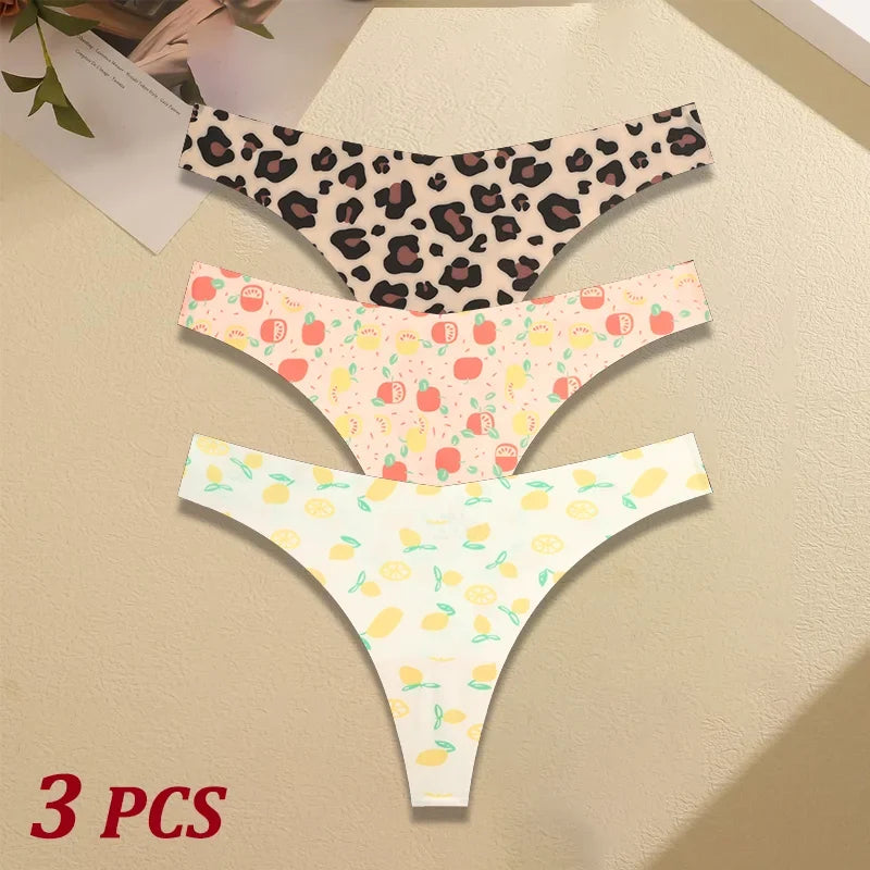 Seamless G-String Thongs for Women — 3-Piece Set with Cute Fruit Design