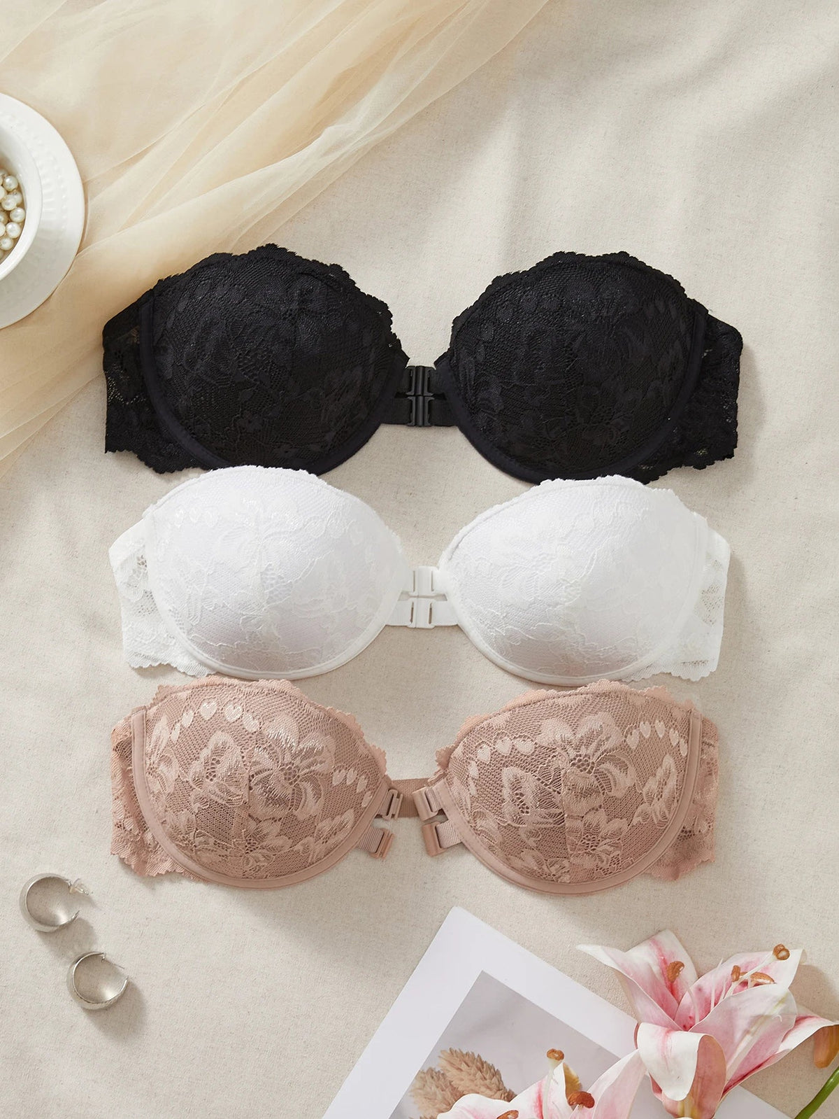 3Pcs/Set Lace Strapless Women&