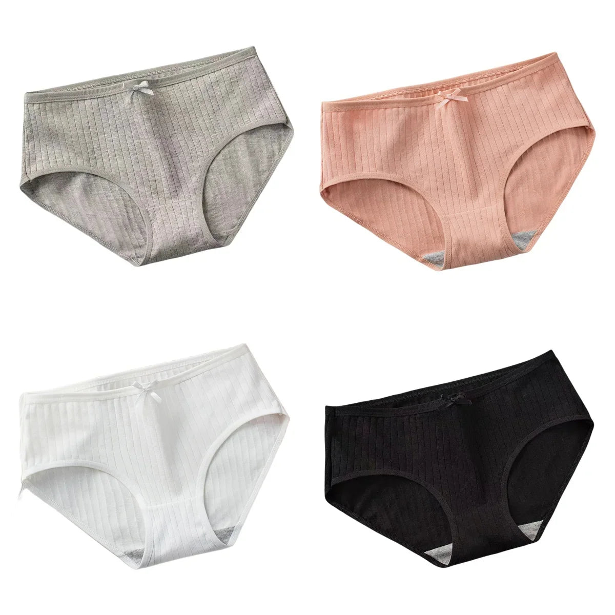 4Pcs/Set Women Cotton Panties Low Waist Briefs Breathable Comfort Underwear Sexy Lingerie Solid Color Underpants Intimates M-XL