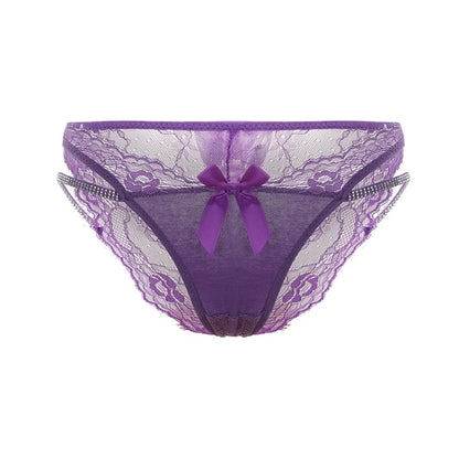 Rhinestones Girls Sexy G String Lace Panties Women Underwear Briefs Hollow Out Thong Transparent Lingerie Intimates