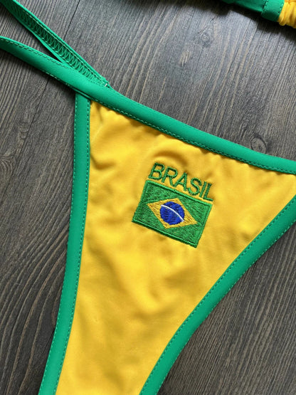 Solid color sexy embroidered Brazilian flag bikini set, women&