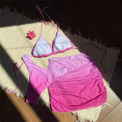 With Skirt Gradient Halter Bikini Female Swimsuit Women Swimwear Three-Pieces Bikini Set Padded Bather Bathing Suit Swim V7044