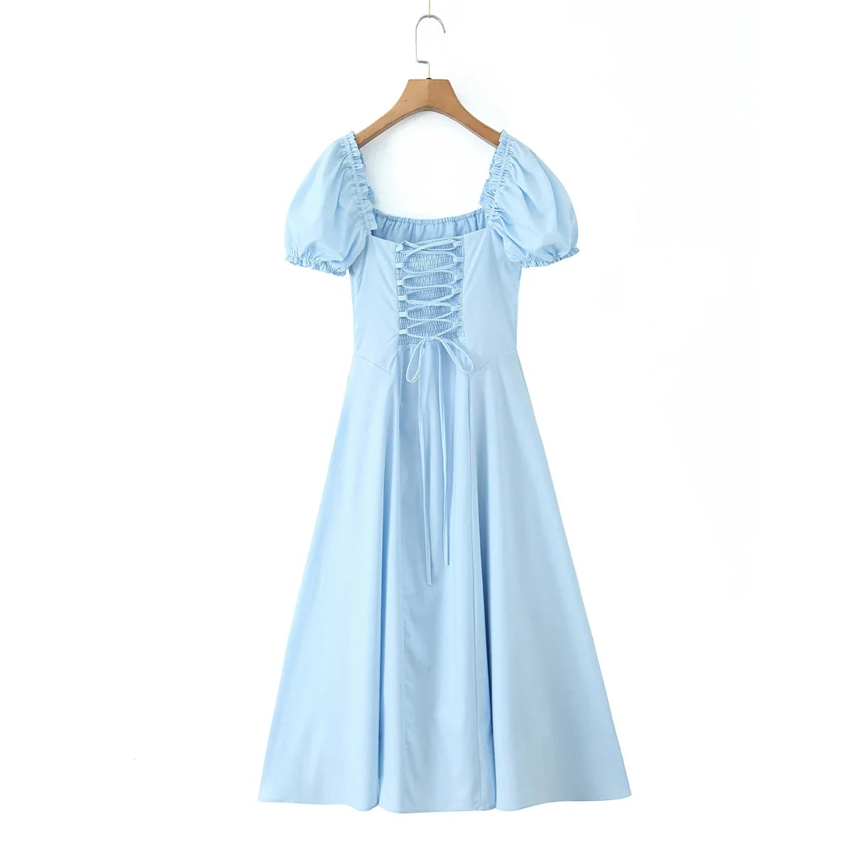 Bowknot Ruffles Light Blue Midi Dress Women&