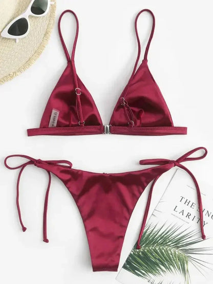 2025 Metallic Satin High Cut Brazilian Bikini Women Swimwear Female Swimsuit Two-pieces Bikini Set Bathing Suit Swim Beach Wear