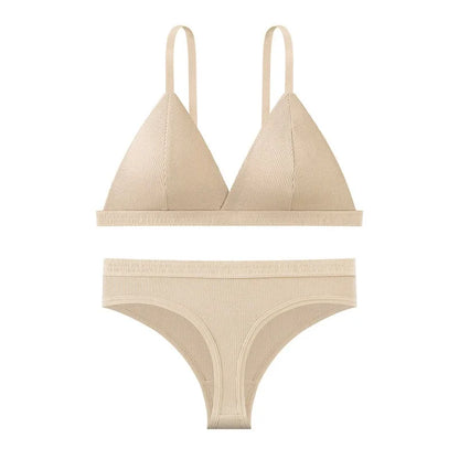 Women Cotton Bra and Panties Set Wireless Push-Up Bra Low-Waist Thongs G-string Sexy Lingerie Women&