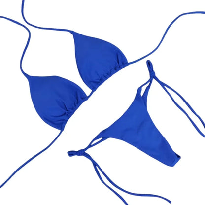 2025 Sexy Halter Solid Color Bikini Set Women&