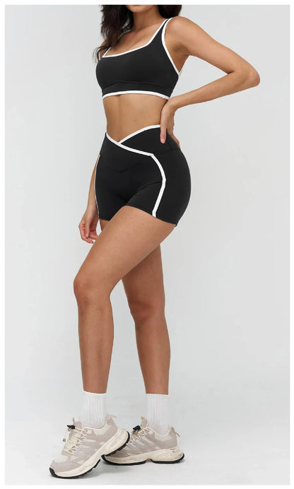 Patchwork Backless Yoga Sets Women Sportswear High Waist Gym Scrunch Bum Shorts Set Female Fitness Sports Suit Workout Clothes