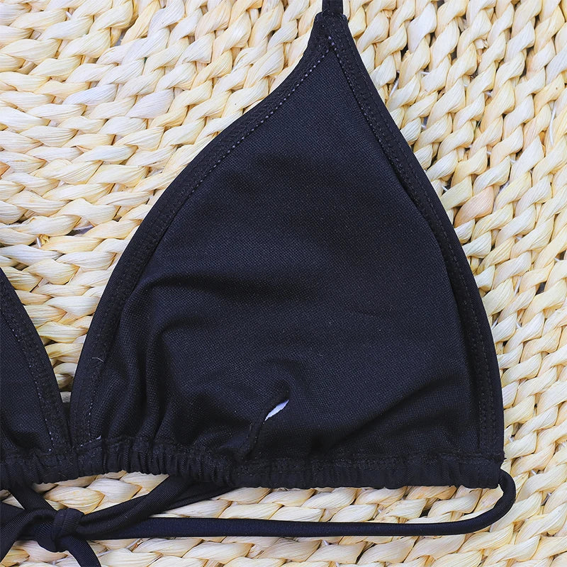 3D Floral Print Brazilian Micro Bikini Set Solid Color Sexy Women&