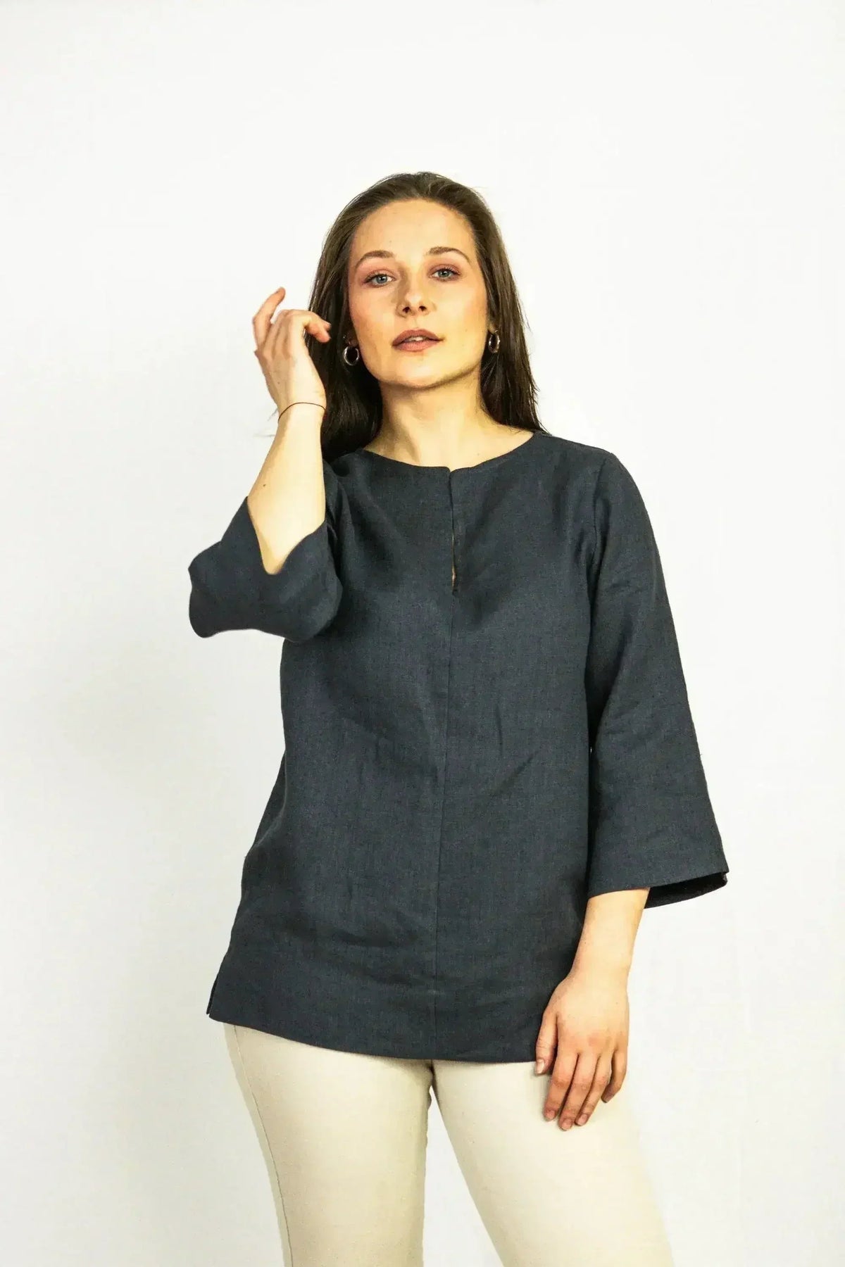 Asphalt Grey Linen Oversize Top – Modern &amp; Comfortable Blouse