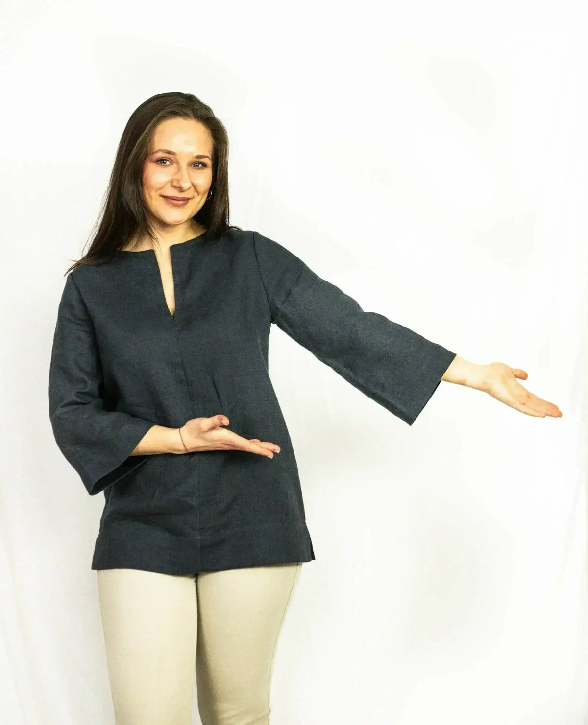 Asphalt Grey Linen Oversize Top – Modern &amp; Comfortable Blouse