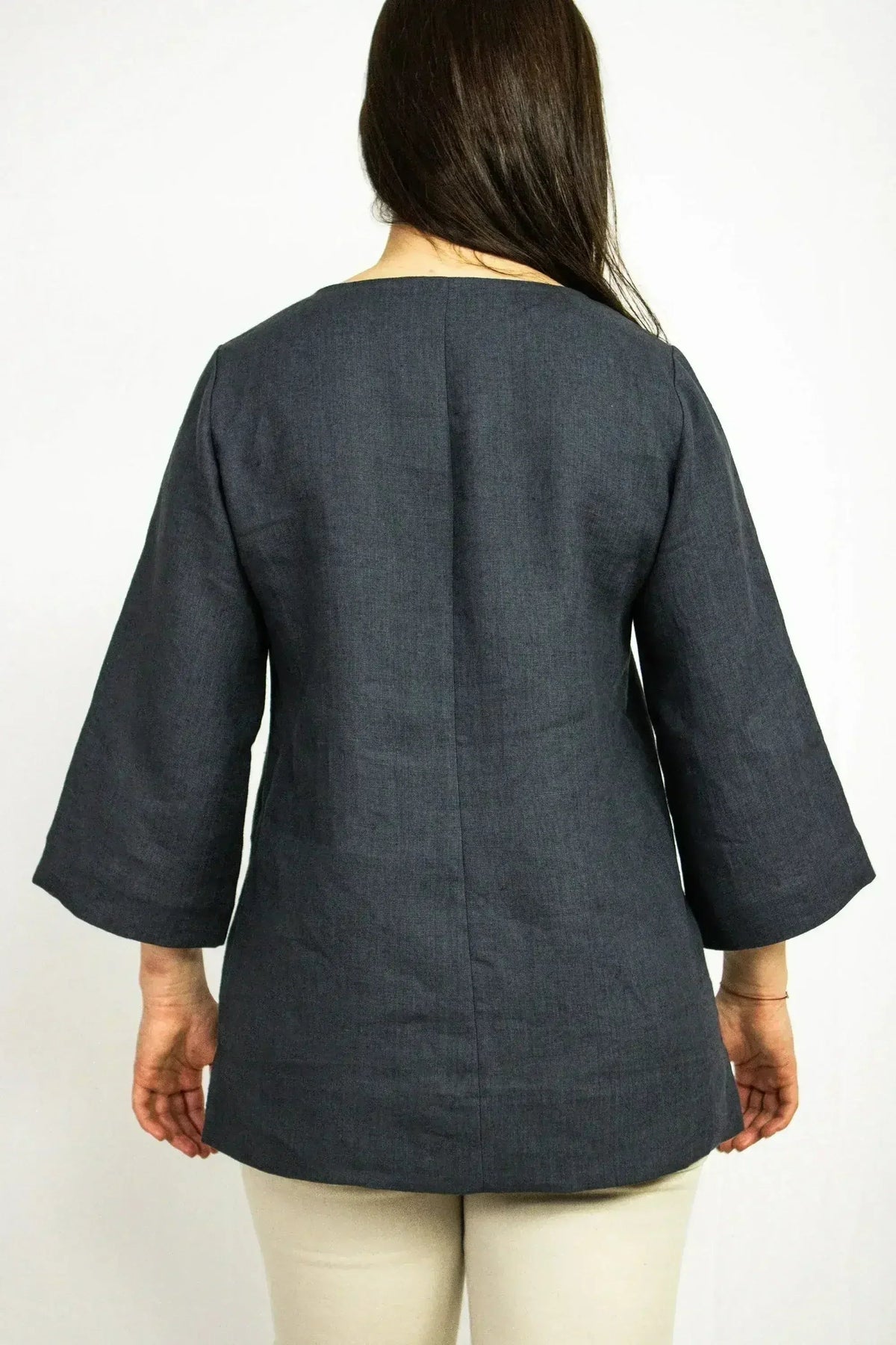 Asphalt Grey Linen Oversize Top – Modern &amp; Comfortable Blouse