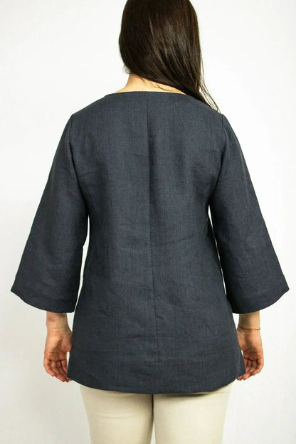Asphalt Grey Linen Oversize Top – Modern &amp; Comfortable Blouse