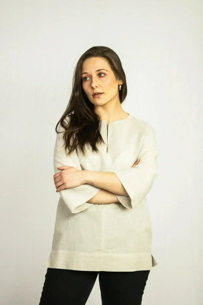 Asphalt Grey Linen Oversize Top – Modern &amp; Comfortable Blouse